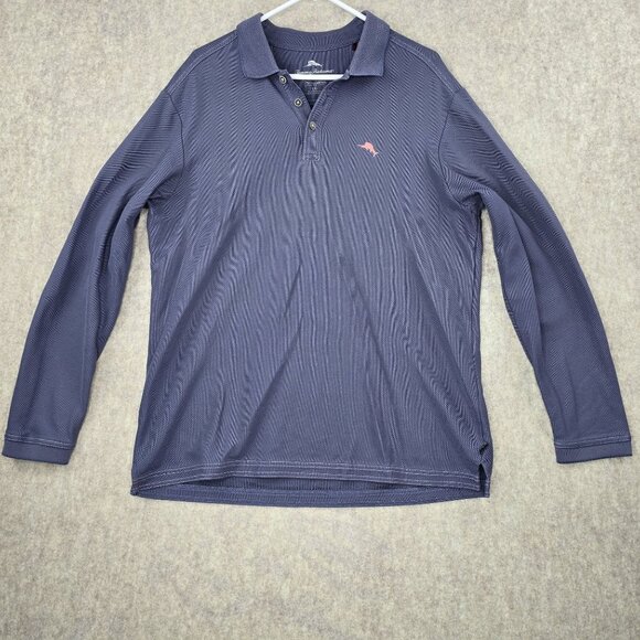 Tommy Bahama Mens Long Sleeve Polo Shirt L Supima Cotton Blend Blue - Picture 1 of 7